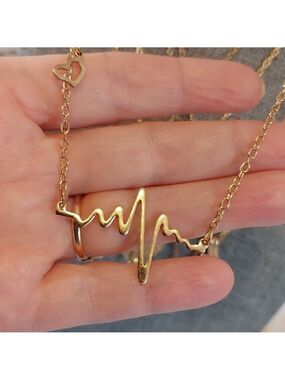 Gold Heartbeat Necklace • Modern Pulse Pendant Symbolic Love Jewelry Adjustable